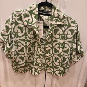 Zara Olive and White Patterned Shirt and pants to match